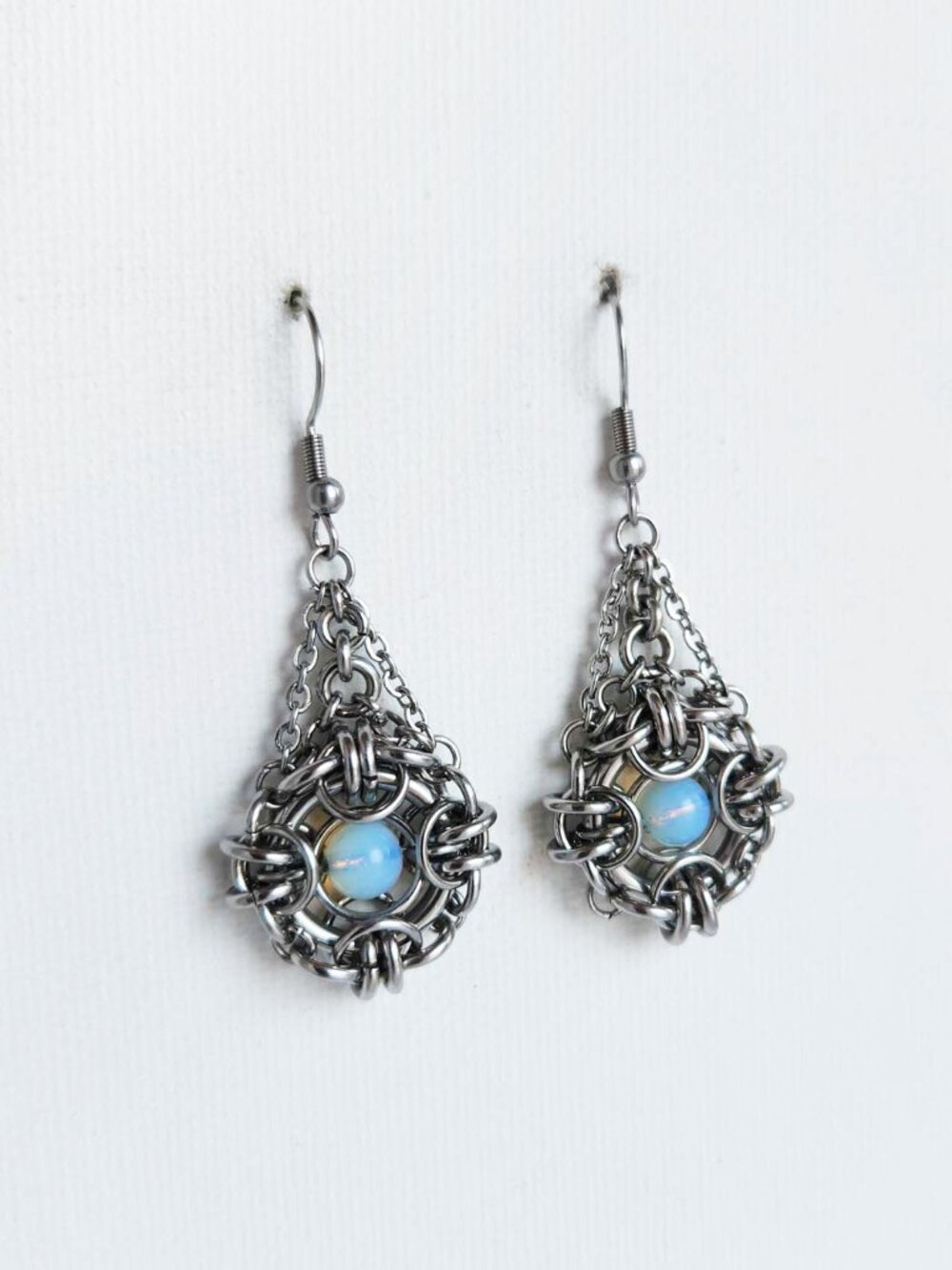 Long silver and blue teardrop earrings